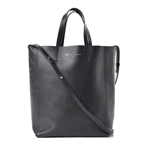 CELINE Grained Calfskin Small Vertical Cabas Black.